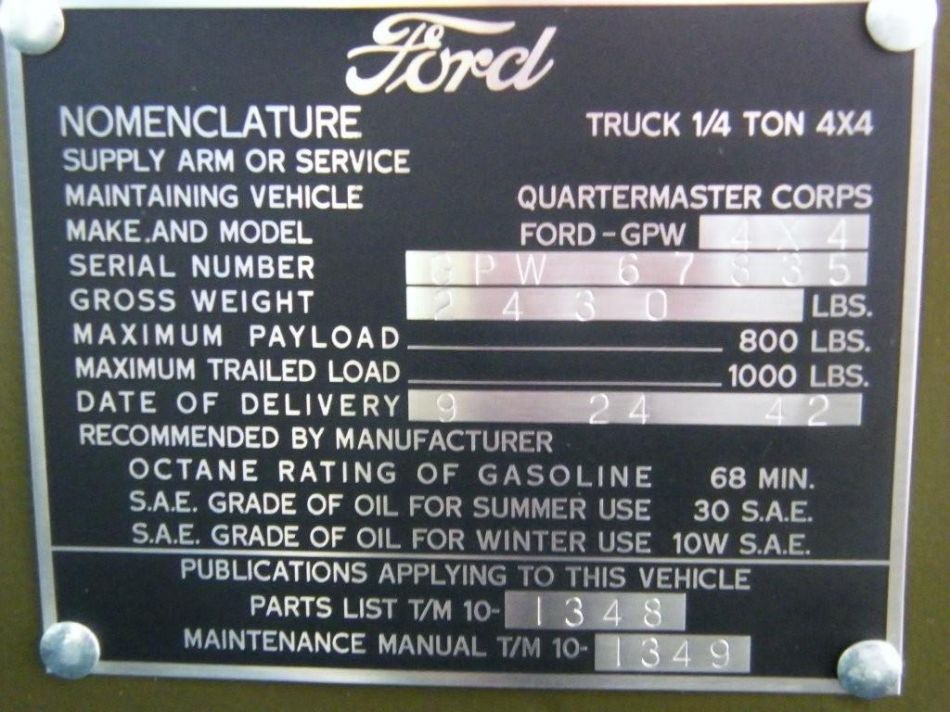 1942 ford gpw serial numbers