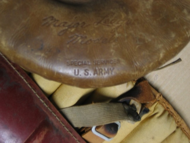 Army issue catcher's mitt - closeup