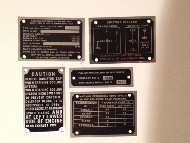 Chevrolet G506 Data Plates