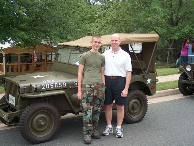 Bob Conrad and son with WW2 jeep