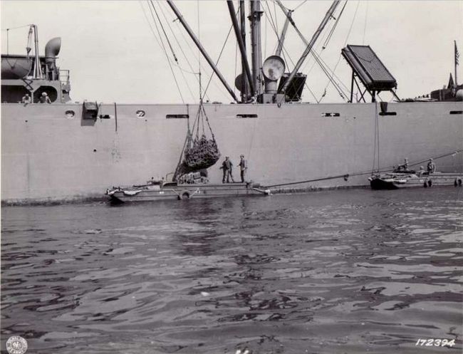 Loading DUKW's Ship Side.