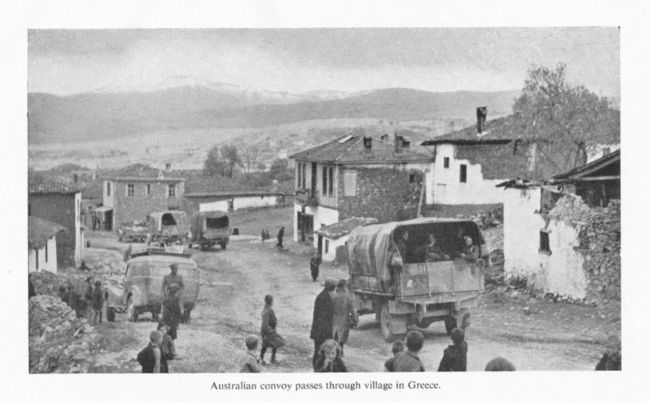 Australian Convoy Passes Through Village in Greece