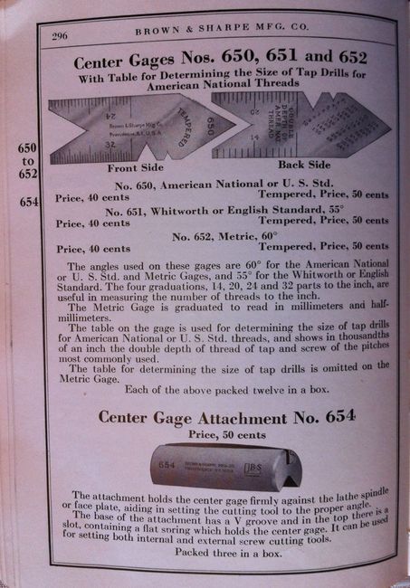 Brown &amp; Sharpe center gauge page