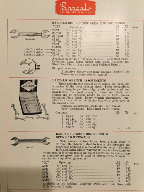 Barcalo catalog wrench page