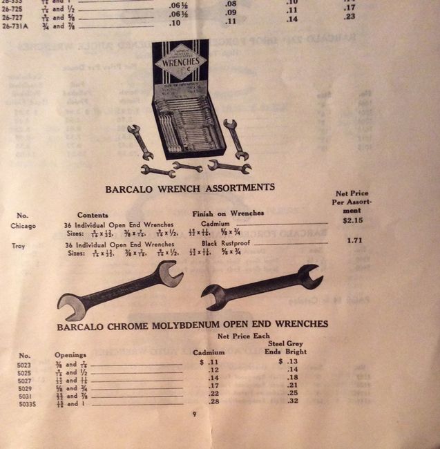 Barcalo price sheet wrenches