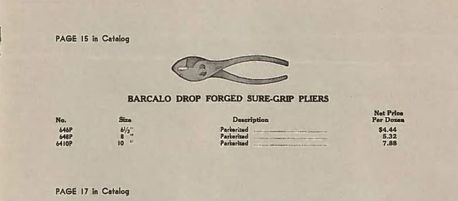 1943 BB price sheet pliers