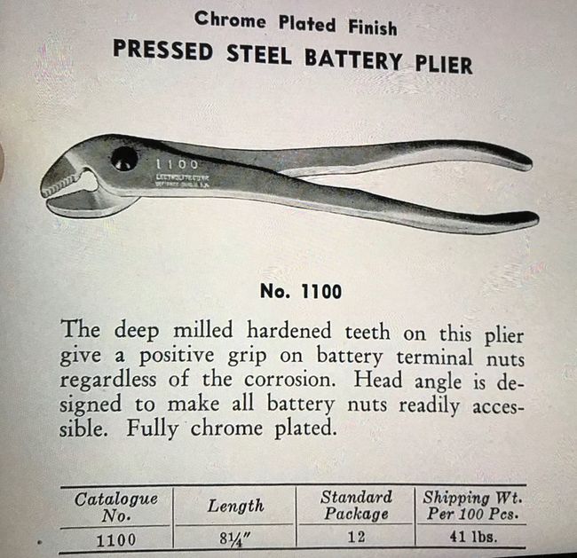 Lectrolite Battery pliers catalog page