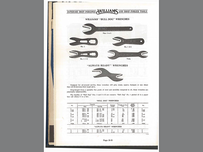 Williams alligator wrenches catalog page