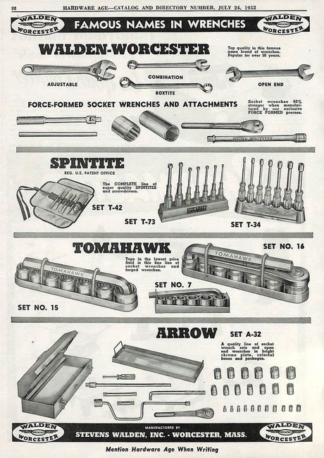 Walden Tool listing from 1952