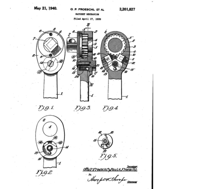 Patent drawing for Wilde ratchet