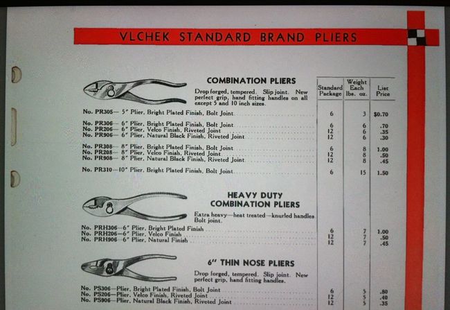 Vlchek plier catalog page