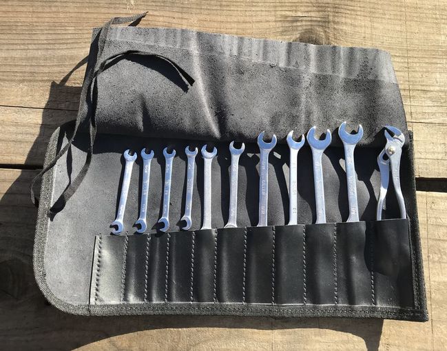 Giller ignition wrenches in leather tool roll