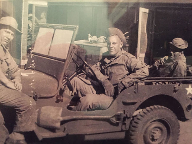 Eugene Calvert in a Jeep Circa 1942