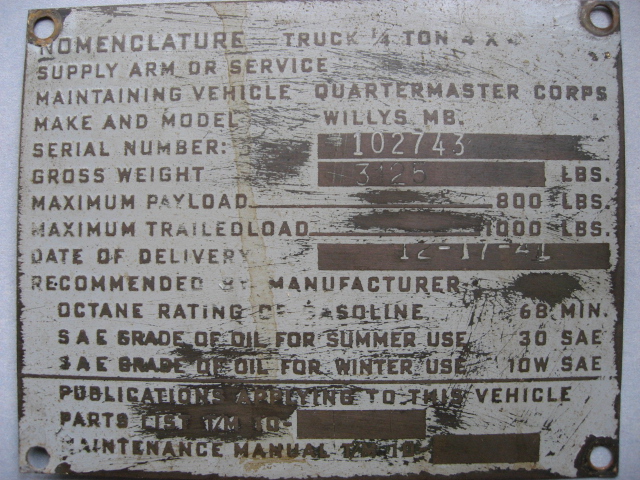 Data plate 102743