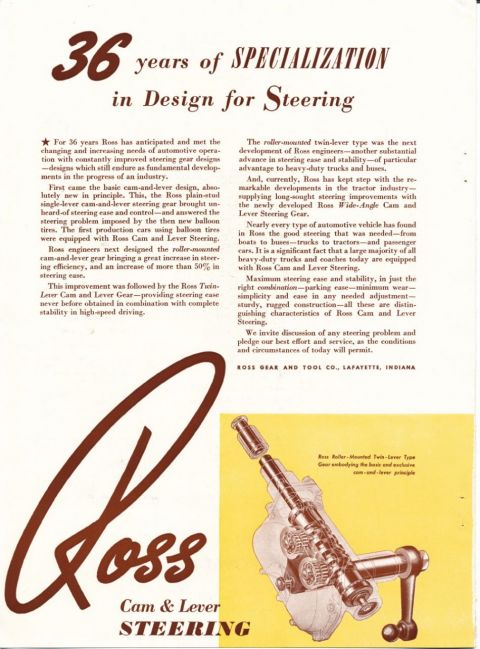 Ross Steering Gear Advertisement