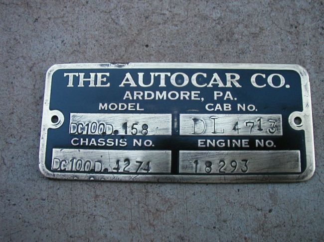 Early Autocar Truck Dataplate