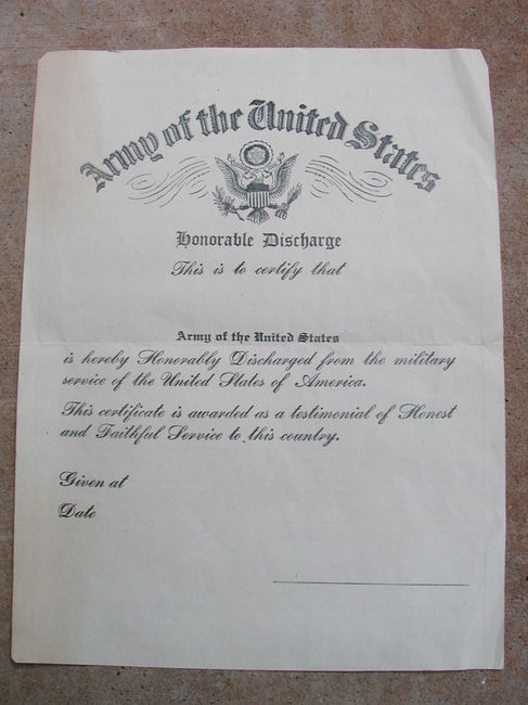 Blank WW2 Army Discharge