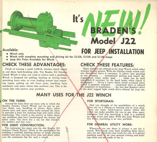 Braden J-22 winch for CJ-2A