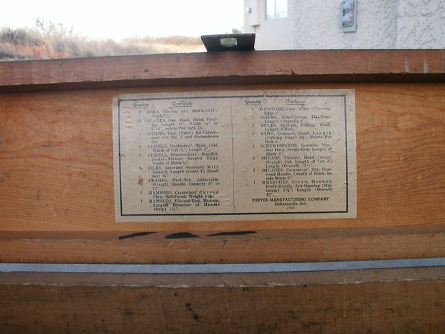 WW2 41-C-786 Carpenters Tool Chest contents label