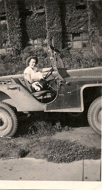 Leo's Mum in Bantam jeep c1942