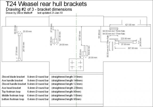 T24 Weasel rear hull pioneer tool brackets