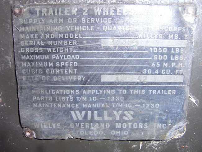 Willys MBT Data Plate