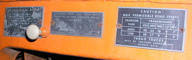 1944 T233 road speed data plate