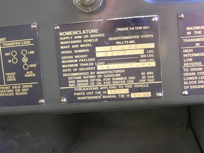 Jeep MB Data Plate